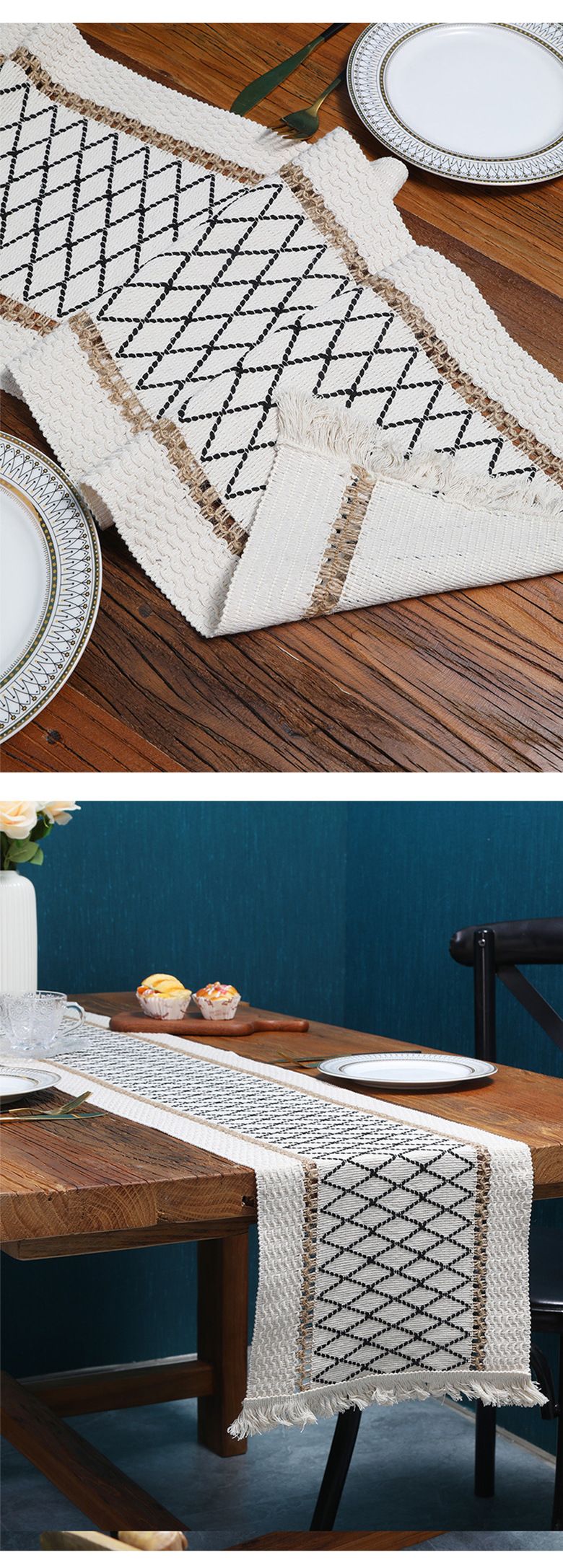 Cotton And Linen Table Runner Stitching Woven Tassel Ethnic Style Table Mat Festival Decoration Knitted Hollow Cover Cloth Light Luxury High End_voghion.com