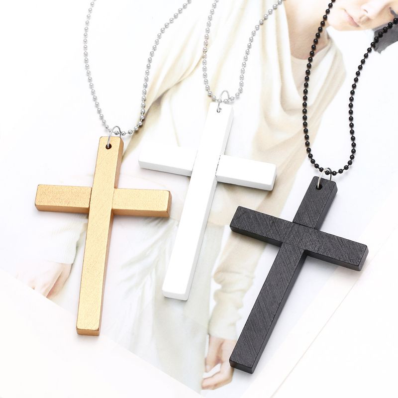 Collana con croce alla moda, in legno, semplice e versatile, con catena per maglioni, accessori Nkd44_voghion.com