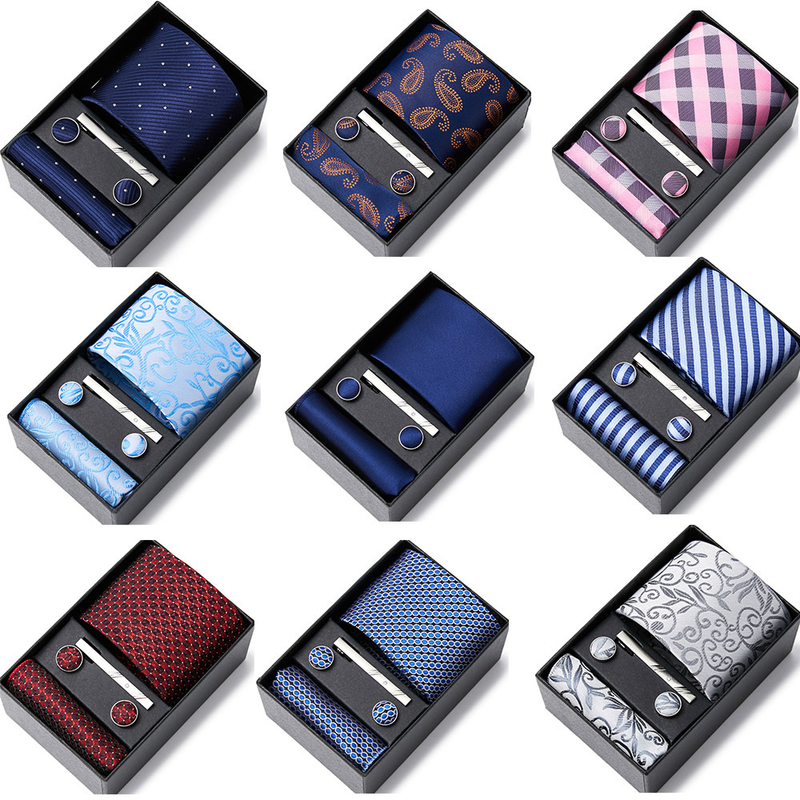 Tie men's professional formal suit, blue striped box, polyester silk 7.5cm, new business gift_voghion.com