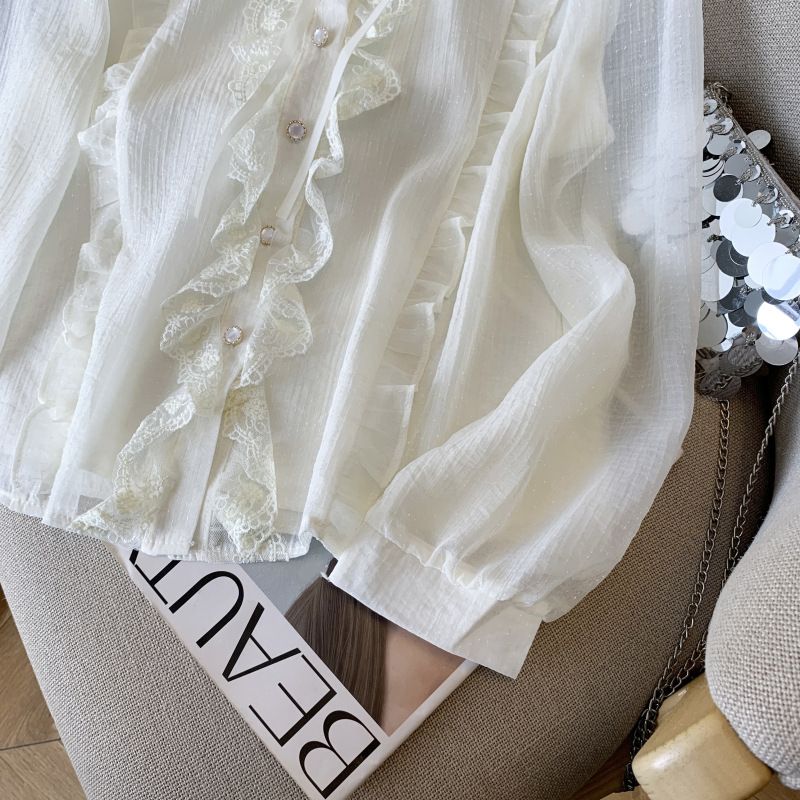 Camicia con fiocco arricciato dolce da donna_voghion.com