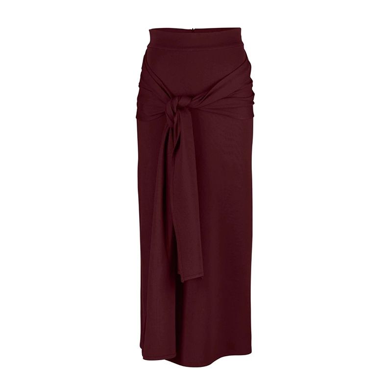 Women's lace-up solid color wrap hip skirt_voghion.com
