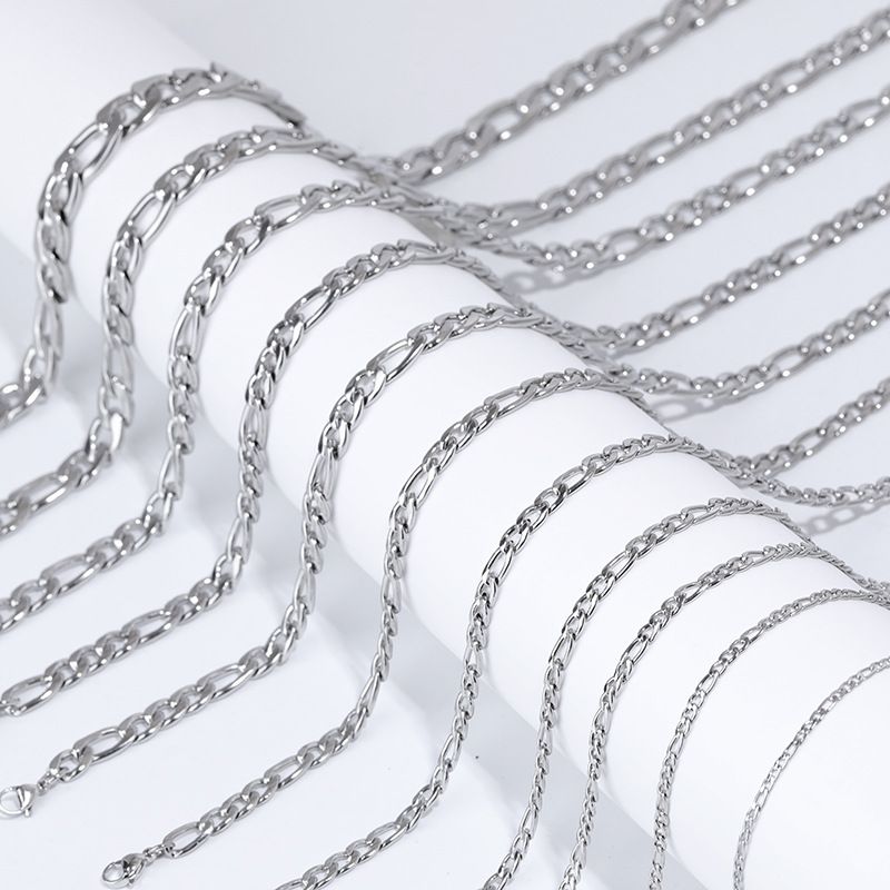 NK3:1 Stainless Cuban Titanium Steel Unisex High-end Non-fading Figaro Long Necklace_voghion.com