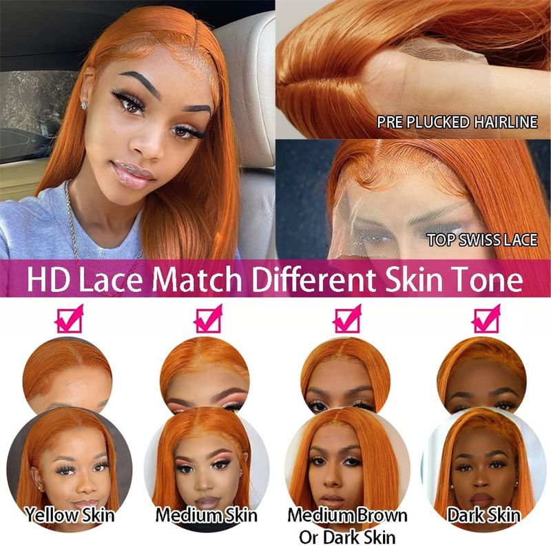 IAMVIP Transparent Wig For Women Ginger Orange 13x6 Wigs Bone Straight 13x4 Human Hair Lace Front Wi_voghion.com