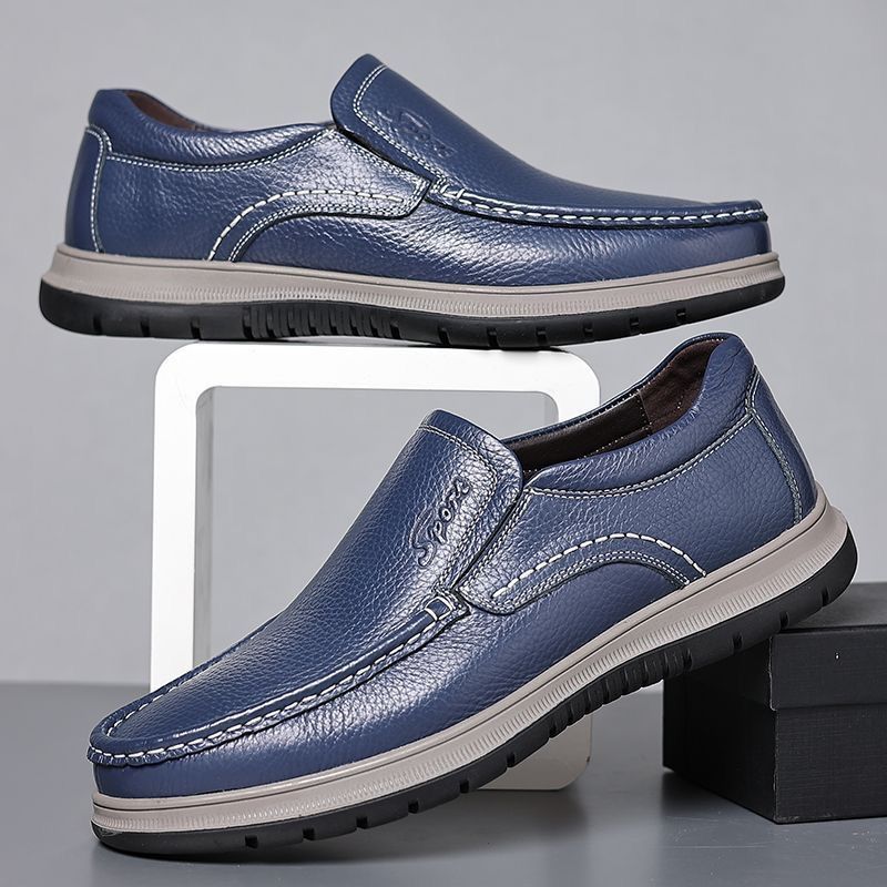 Mocassins respirants en cuir pour homme, style décontracté et simple, à enfiler_voghion.com