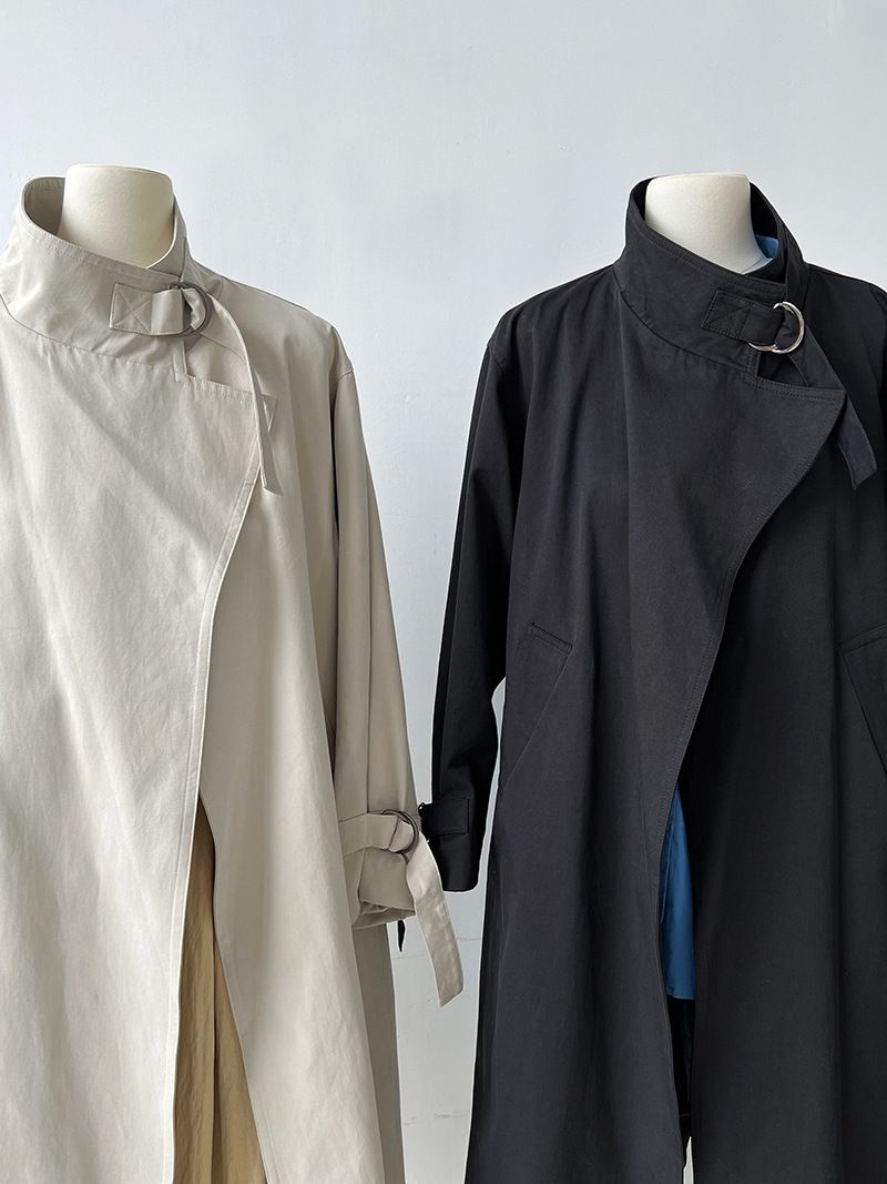 Elegant British-Style Long Trench Coat For Women – Minimalist & Luxurious Knee-Length Overcoat With Adjustable Belt, Pure Cotton, Black & Light Beige_voghion.com