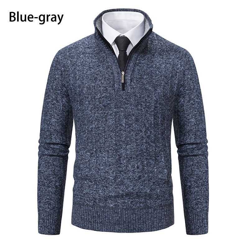 Efterår vinter ny herre pullover med halv lynlås strikket med tyk fløjl og varm bundlinjetrøje_voghion.com