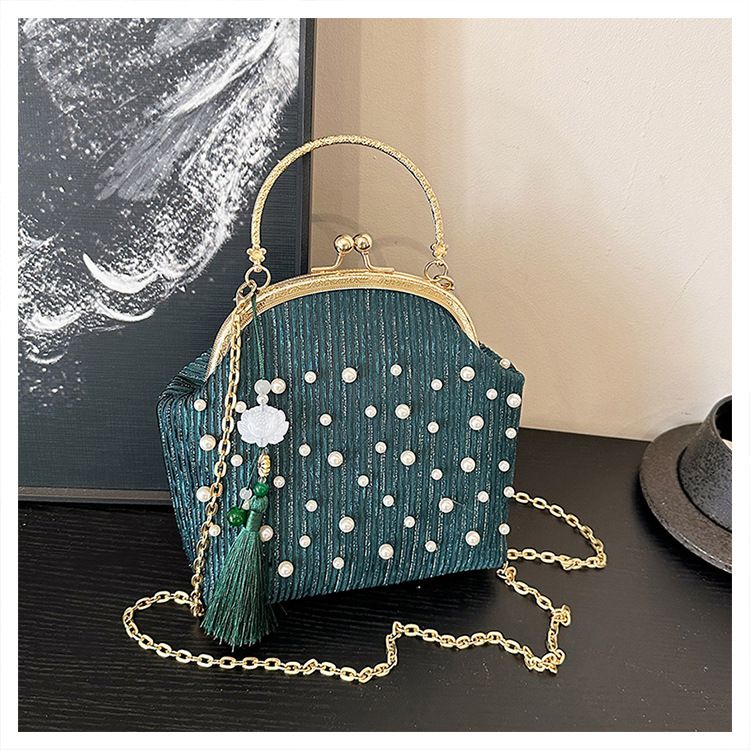 Accessorio per cheongsam da sera da donna, stile cinese, con perline, catena tinta unita e nappa, alla moda, portatile e_voghion.com