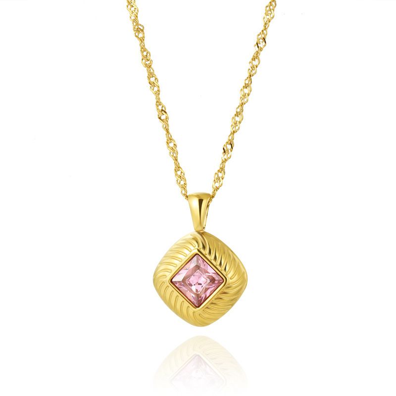 Rosa minimalistiskt kärlekszirkonhalsband, örhängen i titanstål, smyckesset, nischad high-end, mångsidig nyckelbenskedja_voghion.com