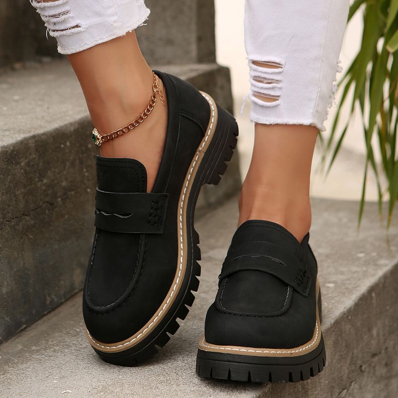 Damenschuhe mit Strasssteinen, Loafer, große Größe, lässig, mattierte Schuhe, dicke Absätze und dicke Sohlen, Retro-Einzelschuhe_voghion.com