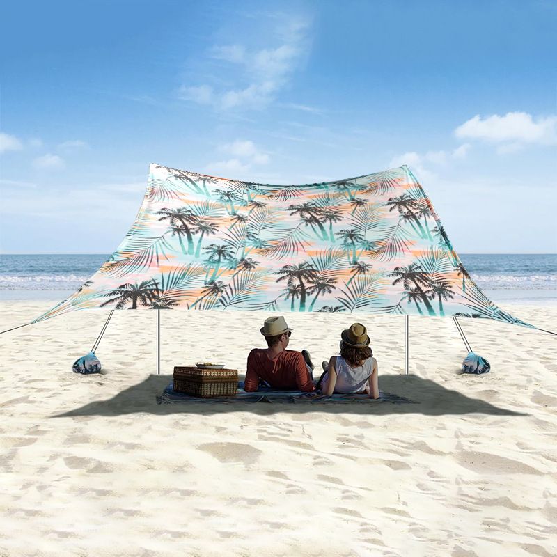 Tenda da spiaggia in lycra con protezione solare UPF 50+ stampata, per campeggio, antivento, portatile, montaggio rapido in 2 minuti, include borsa per il trasporto e 6 picchetti._voghion.com