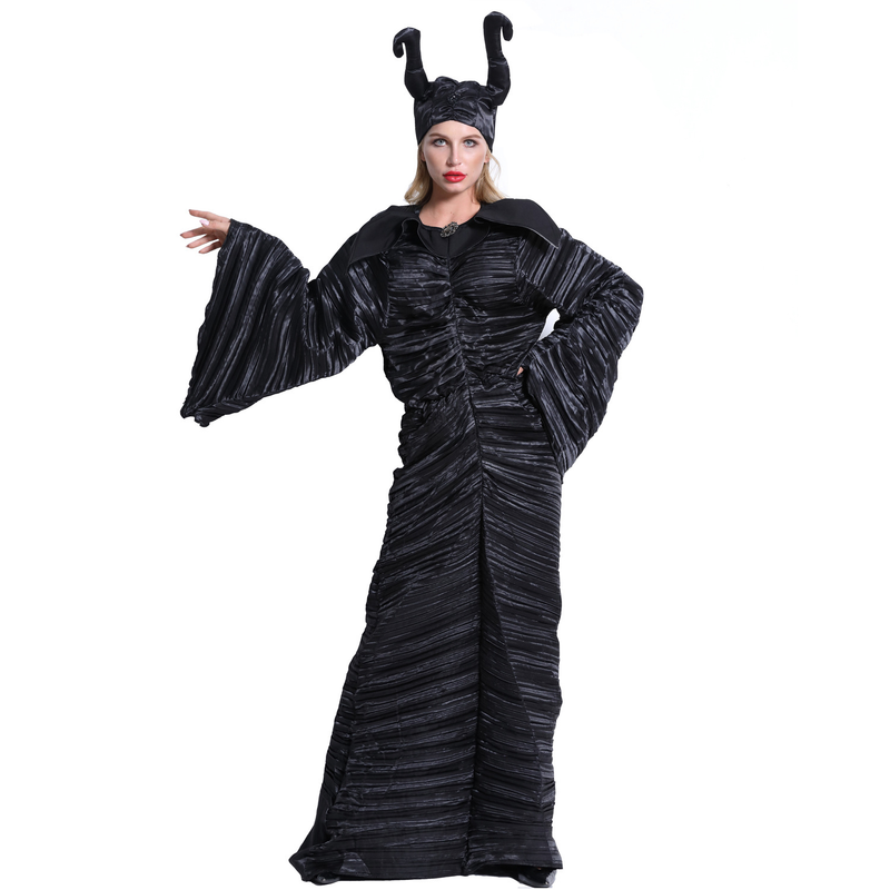 M-3XL Große Größe Halloween Kostüm Maleficent Dark Witch Kostüm Horn Hexe Kostüm Uniform_voghion.com