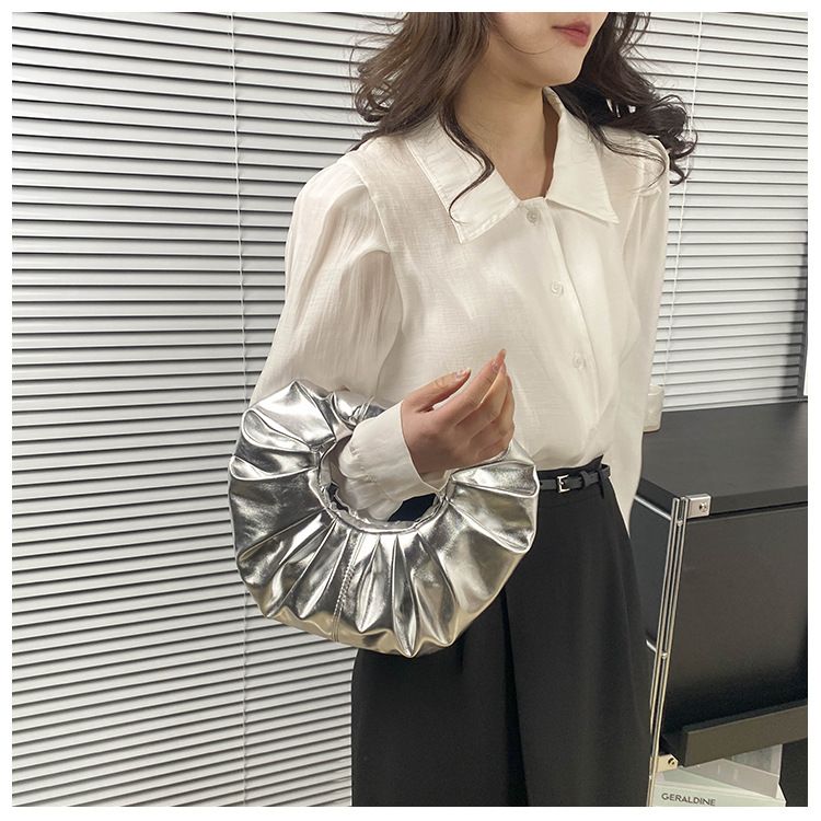 Borsa a tracolla da donna versatile alla moda, con manico rotondo plissettato testurizzato di alta qualità, nuova primavera 2025_voghion.com