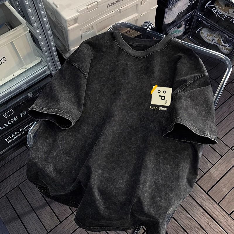 Maglietta estiva da uomo, casual, ampia e semplice, con maniche corte, in puro cotone stampato, personalizzata, vintage, lavata in America_voghion.com