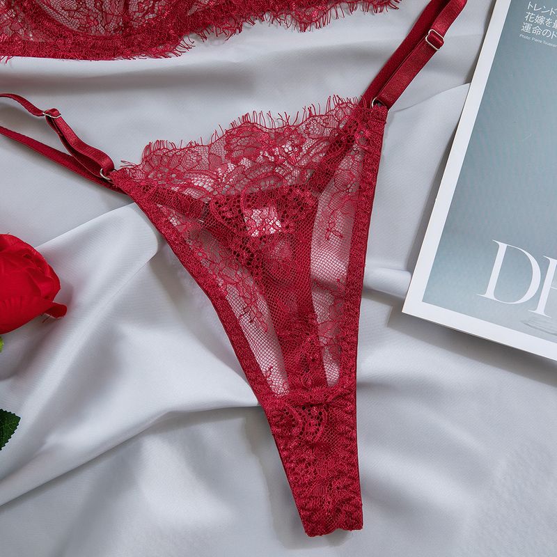 Women's Intimates Big Chest Small Thin Hollow Bra Thong Women's Underwear Set_voghion.com