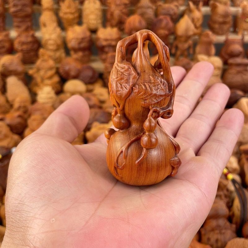 Natural Solid Wood Carving Cultural Play Gourd Five New Styles Home Decoration Cliff Cypress Handheld Piece_voghion.com