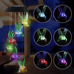 Solar Hummingbird Wind Chime - 25" LED Garden Decor_voghion.com