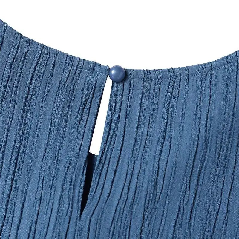Abito Abaya musulmano a maniche lunghe con scollo a O alla moda da donna. Abito estivo con orlo arricciato solido_voghion.com
