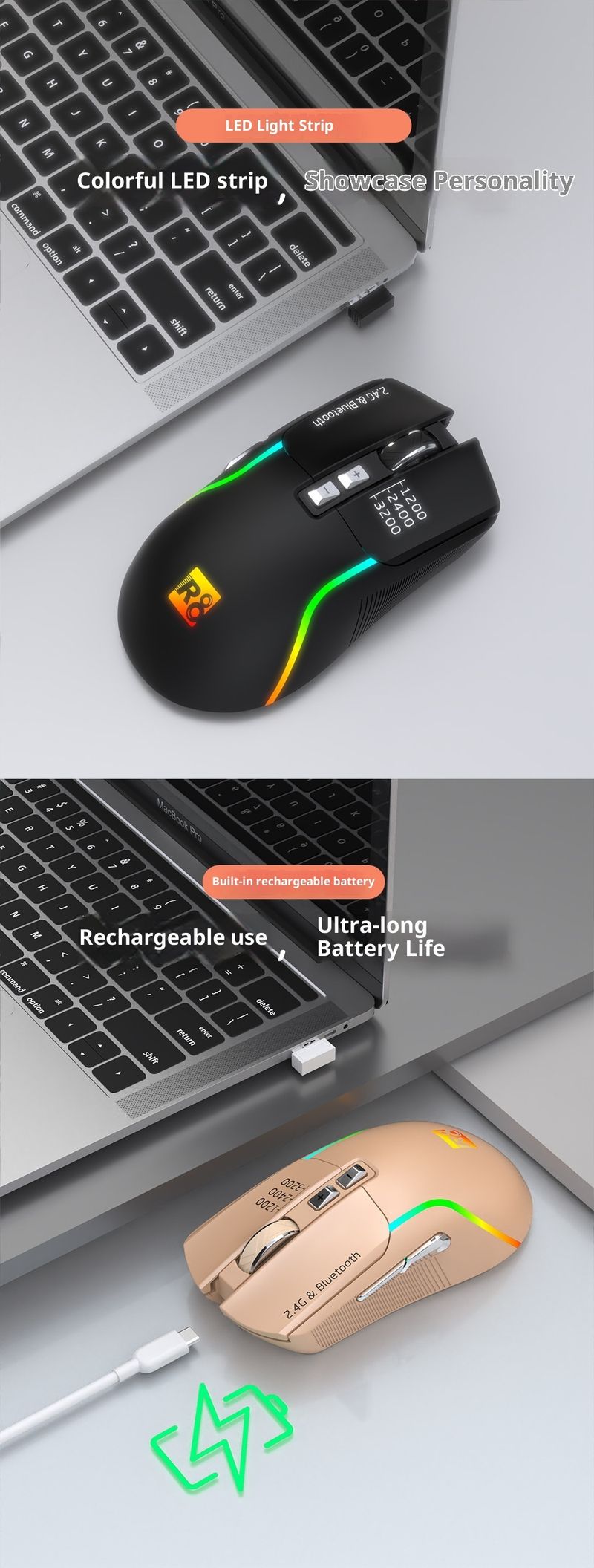Digitex Digitex R8 Brand Wireless Bluetooth Dual Mode Mechanical Office Gaming Universal Colorful Luminous Mouse Cross-Border Wholesale_voghion.com