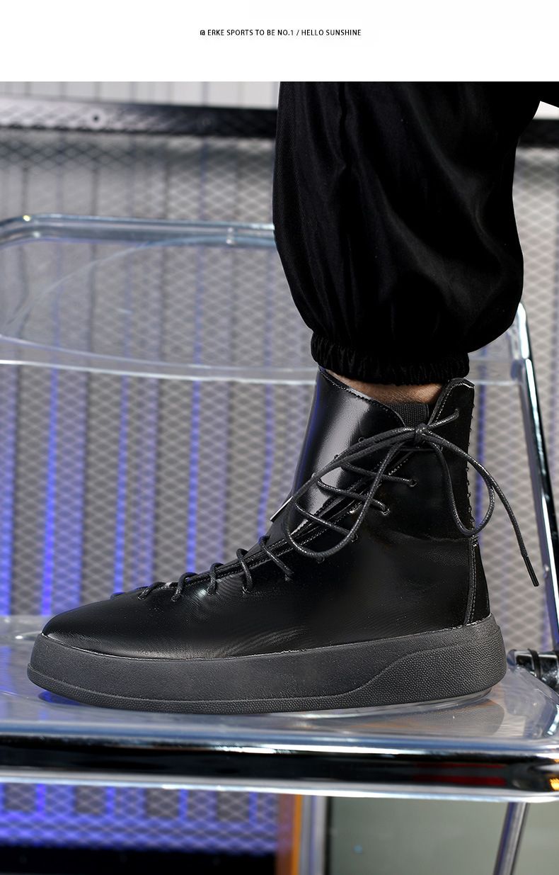 Autumn/winter New Men's Board Shoes 2024 European Station Large Martin Boots Strap Bright High Top Leather Boots Thick Bottom Motorcycle Boots_voghion.com
