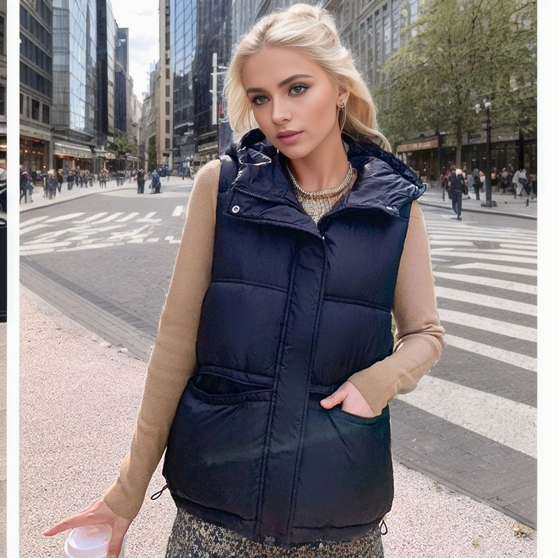 Nuovo gilet in cotone autunno e inverno da donna, gilet corto con cappuccio, gilet Joker_voghion.com