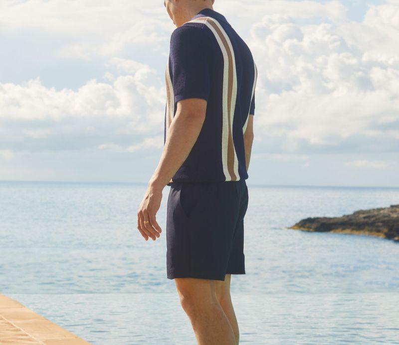 Polo estiva da uomo in maglia a righe traspiranti e a trama cava_voghion.com