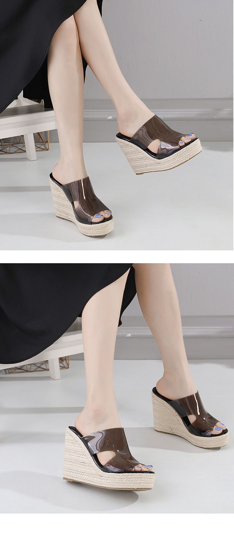 Damenschuhe Sommer Neue Sandalen Keilabsatz Wasserdichte Plateau Sandalen mit dicker Sohle High Heel Seil Römersandalen Große Größe_voghion.com