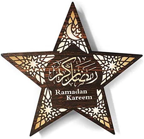 Lampada da parete pentagramma Eid Ramadan Decorazione in legno Eid Parete appesa Luce notturna a LED Mubarak Pendente Forniture per decorazioni per feste musulmane_voghion.com