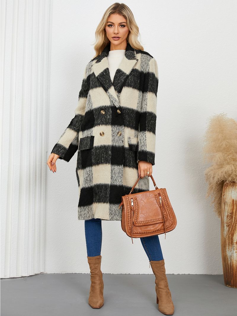 2024 Winter New Long Plaid Double-Sided Wool Coat With High-End Suit Collar Woolen Jacket_voghion.com