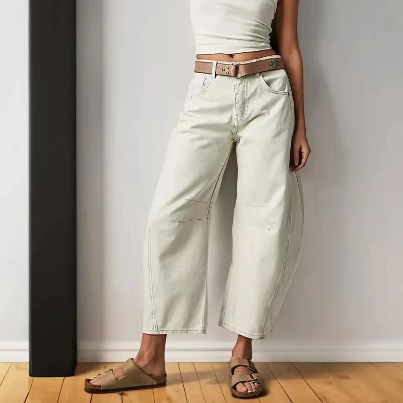 Damkläder, lösa jeans med hög midja, smala stretchiga haremsbyxor Hot Girl Style Byxor med vida ben_voghion.com