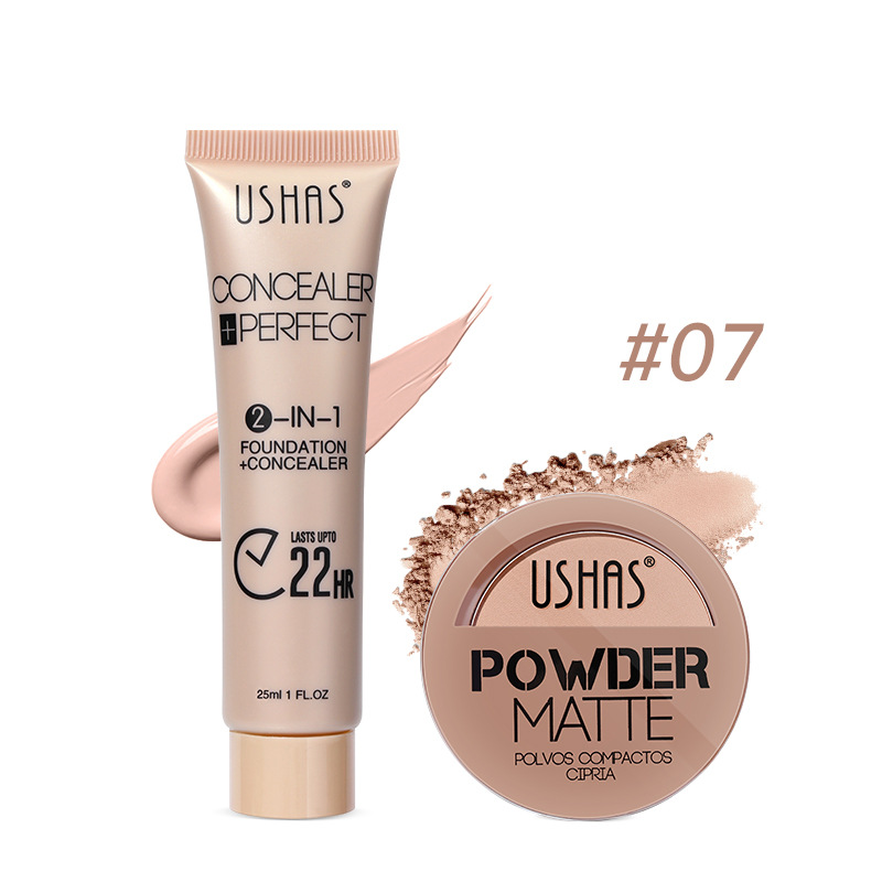 USHAS powder+liquid foundation Combination Set Waterproof, Makeup Free, Skin Brightening Type B_voghion.com