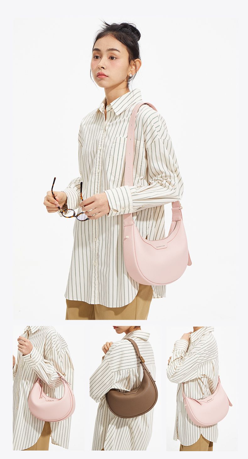 2025. aasta kevad/suvi kaldus õlaga poolkuu kujuline naiste kott, valge_voghion.com