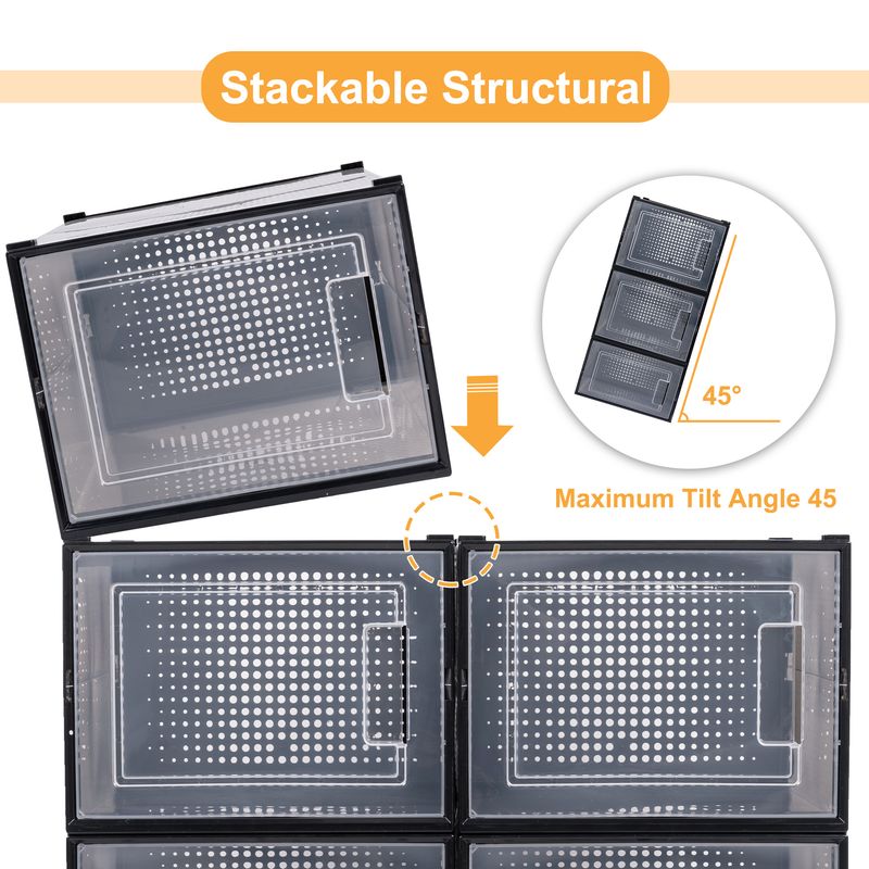 Storage Shoe Box; Foldable Clear Sneaker Display Box; Stackable Storage Bins Shoe Container Organizer; 6 Pack - Black_voghion.com