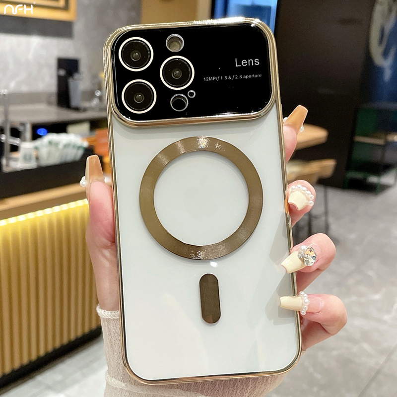 Voor iPhone 14 Pro Max Luxe Magsafe Magnetische Plating Frame Telefoon Case Voor iPhone 11 12 13 14 Plus X XR XS Lens Beschermhoes_voghion.com