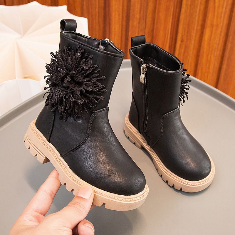 Mädchenschuhe, Lederkinderblume, 2024 Herbst und Winter neue Single Princess-Mittelsohlenstiefel, Martin-Stiefel_voghion.com