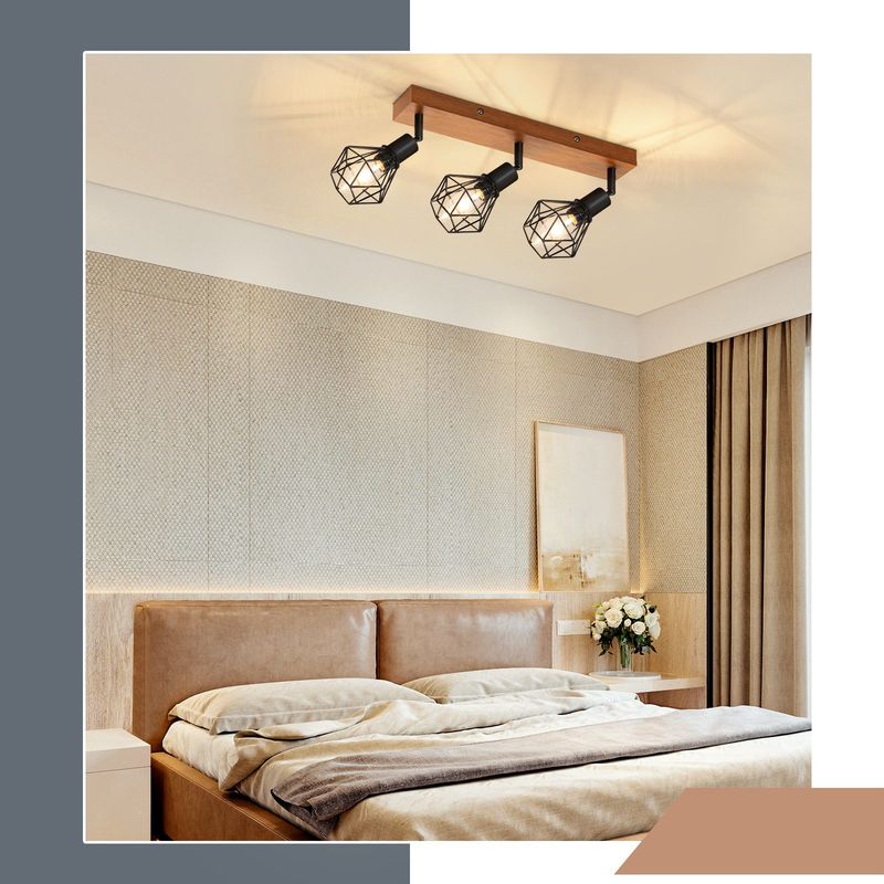 Glitzerlife Deckenstrahler 3 Flammig Deckenleuchte Schwarz Holz - E14 Retro Deckenlampe Metall Schwenkbar 350° Deckenleuchte Innen MAX.25W Für Esszimmer Küche_voghion.com