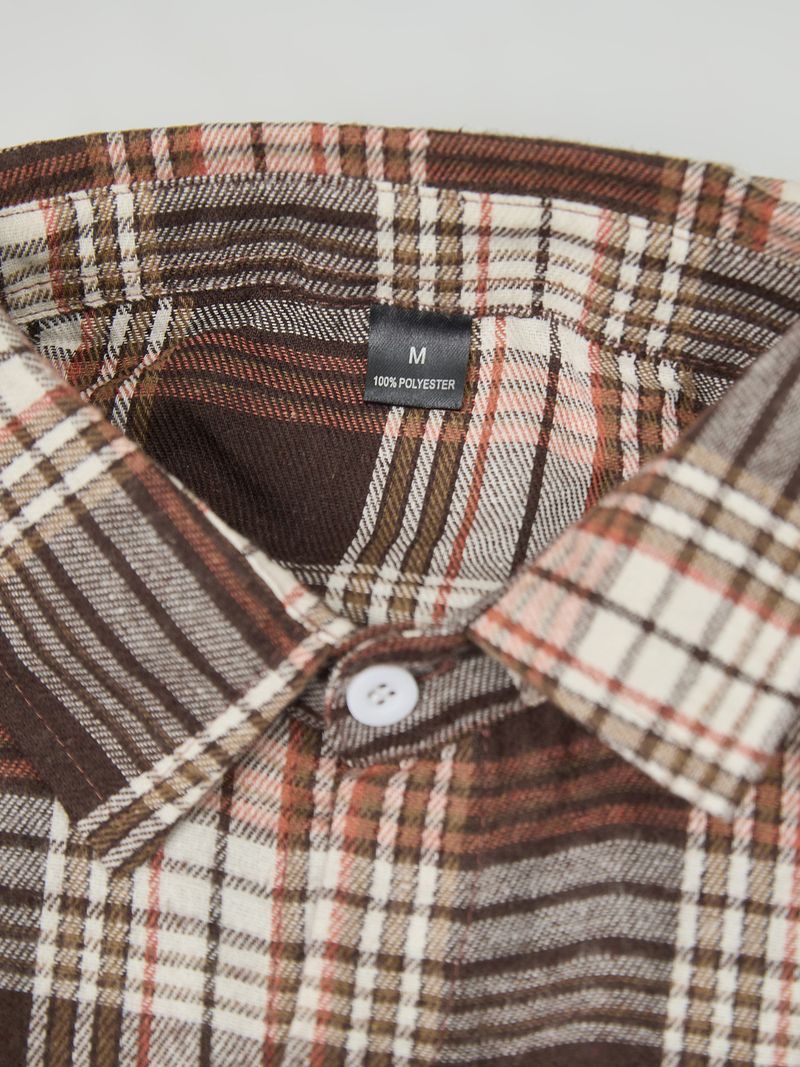 Men’s Flannel Plaid Shirt – Soft Brushed Polyester Long Sleeve Casual Button-Up (Red/Navy/Orange)_voghion.com