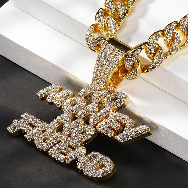 Fashion Brand Full Diamond Necklace Jewelry Versatile For Men And Women Hip Hop English Letter Single Pendant_voghion.com