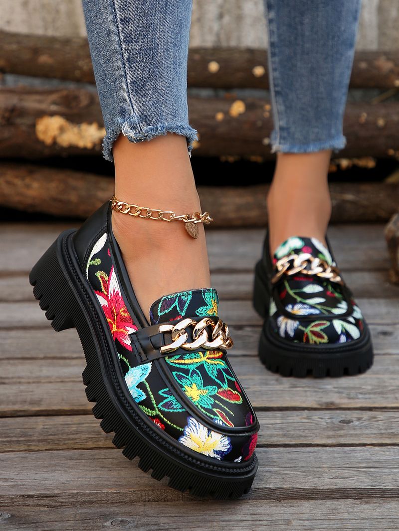 Nye runde hoved flade dameloafers med tryk_voghion.com