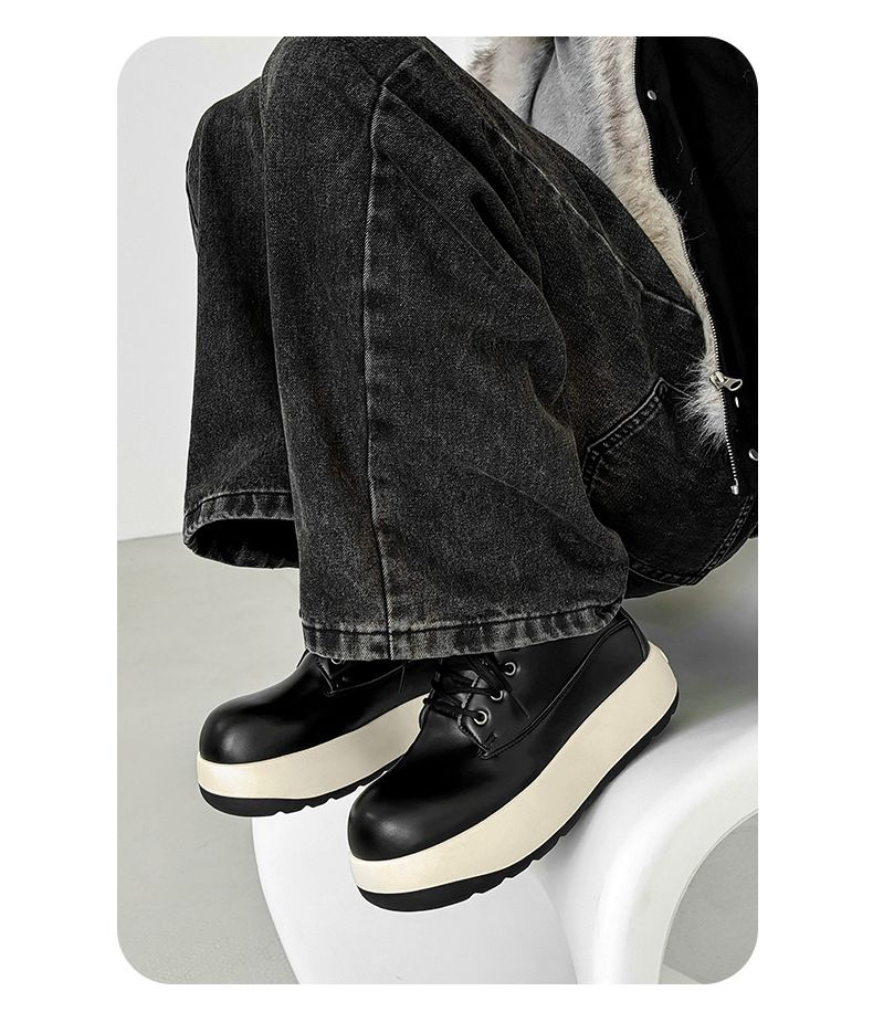 Men's Chunky Derby Boots Retro Motorcycle Style High Top Martin Boots In Yellow/Black/Brown - Fashionable & Comfortable_voghion.com