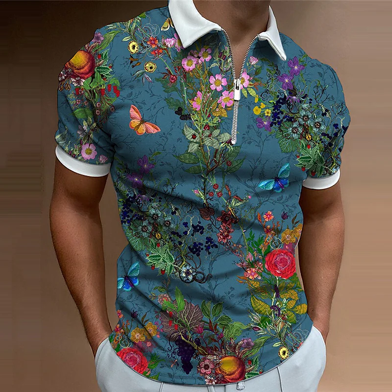 Men's 2023 custom mode 3D printed zipper Polo shirt business casual plus size short and short-sleeved top_voghion.com