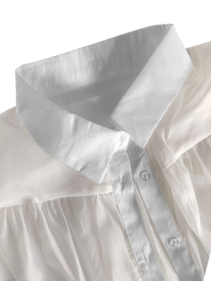 Chemisier à manches lanternes pour femme – Chemise oversize transparente en polyester | Fluide et féminine, idéale pour le bureau et les rendez-vous galants._voghion.com