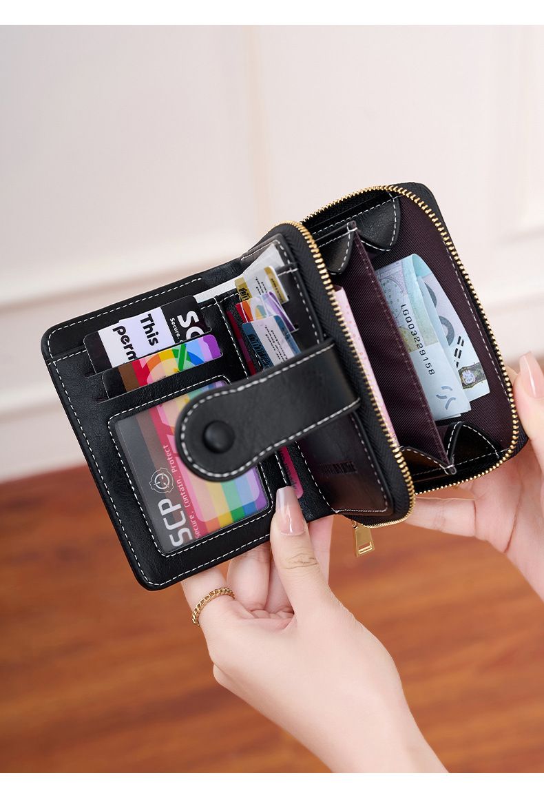 Cross Border Nieuwe RFID Anti Magnetische Korte Portemonnee Multifunctionele Ritssluiting Portemonnee Europese En Amerikaanse Retro Dames Muntenportemonnee_voghion.com