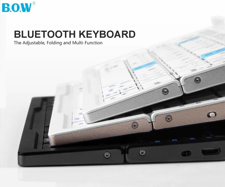 BOW Foldable Bluetooth Keyboard Rechargeable Keyboard Mini Folding Wireless Keyboard Aluminum Keypad With Stand For Phone_voghion.com