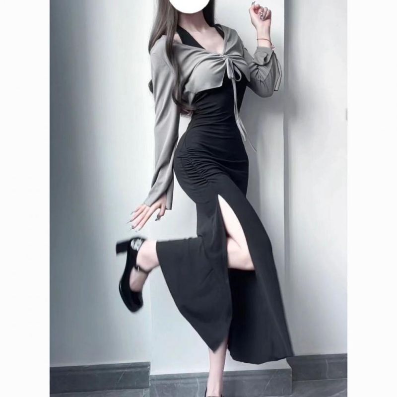 Nuovo abito aderente con scollo all'americana per donna, abito da mamma per bambine in autunno, capospalla snellente Pure Desire, top grigio_voghion.com