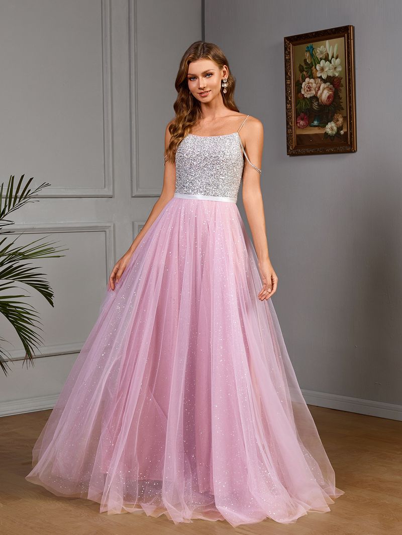 Robe de bal élégante en tulle pailleté – Robe de mariée bustier coupe trapèze ornée de sequins scintillants (Violet, S-XL)_voghion.com