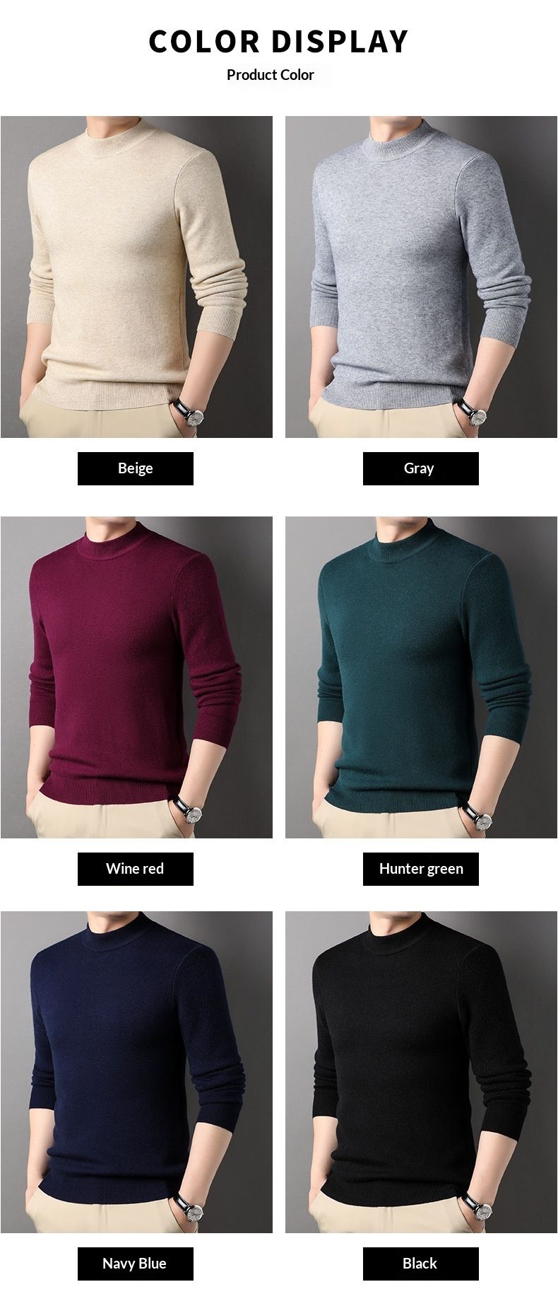 Pure Cross-Border Foreign Trade High-End Men's Sweater Half Turtleneck Long Sleeve Spring Autumn New Casual Versatile Base_voghion.com