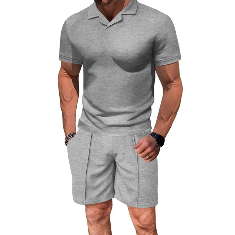 Ensemble 2 pièces pour homme, tenue de sport décontractée à manches courtes et revers, tendance_voghion.com