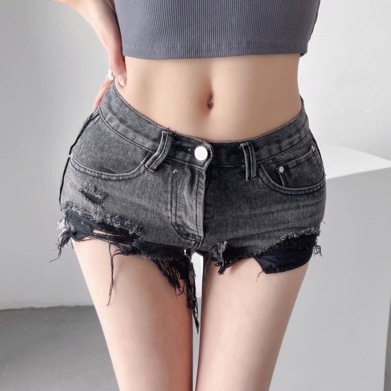 Spicy Girl Ausgefranste Denim Hot Pants Damen 2022 Sommer Neue Ins High Street Washed Ripped Slimming Shorts Trendy_voghion.com