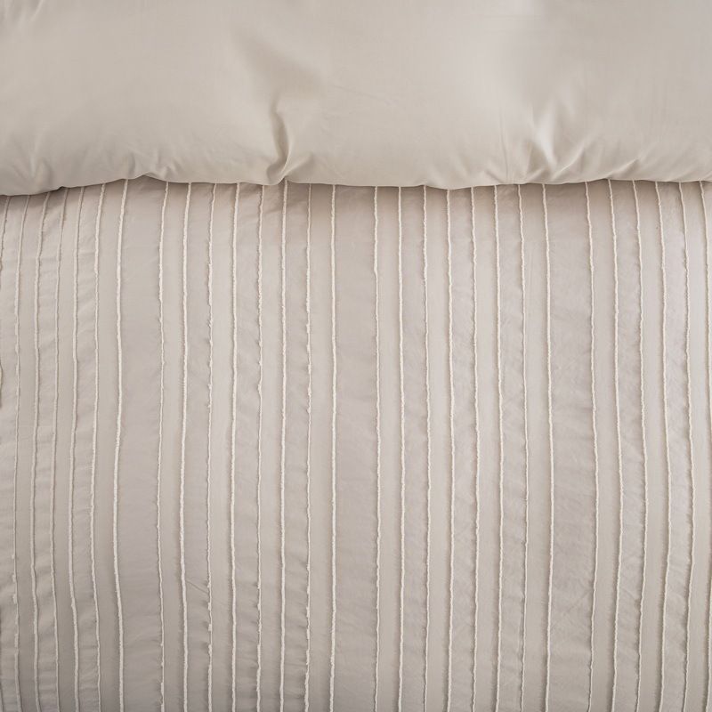 Set copripiumino soffice a righe color cachi chiaro - Biancheria da letto morbida da 3 pezzi con motivo a fiori recisi per un arredamento accogliente._voghion.com