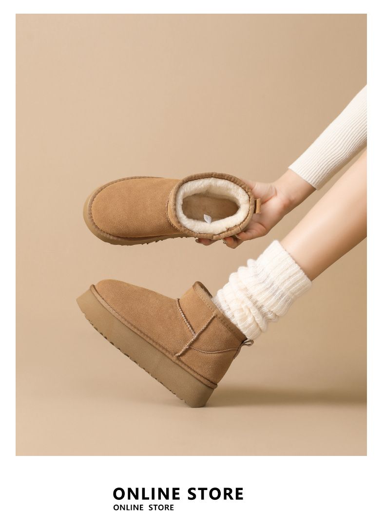 Damenschuhe Schneestiefel Winter Pelz Eins Mit Wolle Verdickung Warm Erhöhen Brot Baumwolle Schuhe_voghion.com